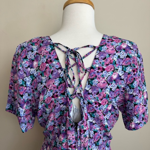 VINTAGE PINK/PURPLE WATERCOLOR FLORAL MINI DRESS - Picture 7 of 10